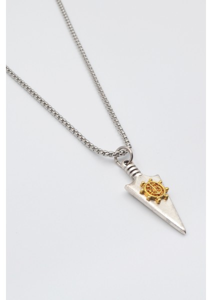 Ok Ucu Dümen Figürlü Örme Zincir Kolye - Gümüş Kaplama - Erkek Kadın Kolye - NO:1591 fiyatları