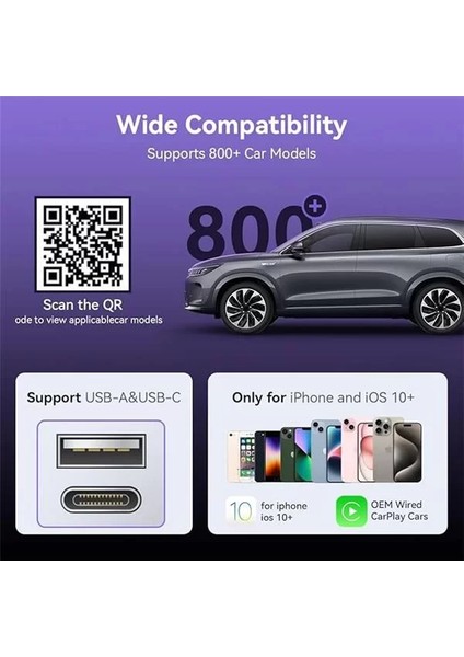 CZ016 Kablosuz Carplay Adaptörü, Iphone 6 ve Ile Üzeri Uyumlu, USB Bağlantılı, Wi-Fi + Bluetooth fiyatları