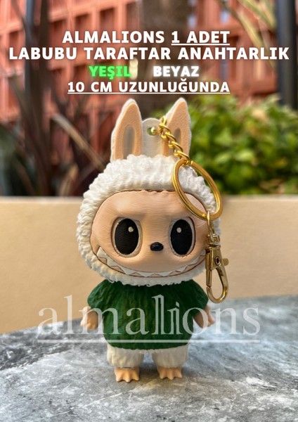 Yeşil Beyaz 10 cm Labubu Figürü - Çanta Charm – Çanta Süsü - Charm - Anahtarlık