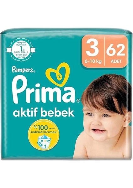 Bebek Bezi Aktif Bebek 3 Beden 62 Adet Fırsat Paketi