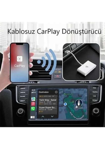 Araç Içi Cihazlar Ile Uyumlu Kablosuz Carplay Adaptörü Wireless Carplay Çevirici Beyaz fiyatları