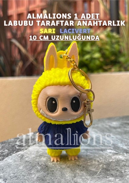 Sarı Lacivert 10 cm Labubu Figürü - Çanta Charm – Çanta Süsü - Charm - Anahtarlık