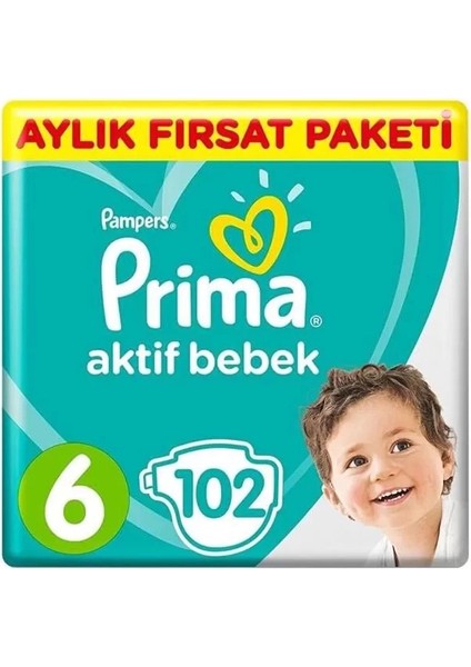 Aktif Bebek, Bebek Bezi 6 Numara, 102 Adet Aylık Fırsat Paketi