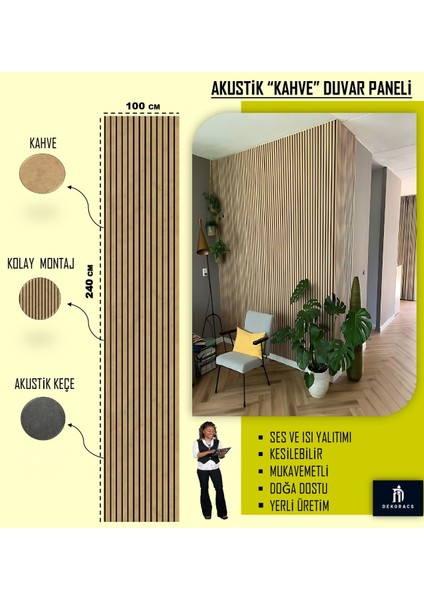 100X240 Kahve Renk 3D Akustik Ahşap Duvar Paneli