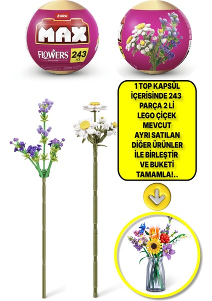 Max Uzun Yapı Blok Setli Çiçekler (Papatya - Lavanta) - Lütfen Dikkat 1 Adet Top Paket Gönderiliyor!