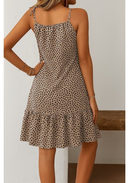 Kadın Boyundan Askılı Desenli Fırfırlı Süprem Elbise modelleri