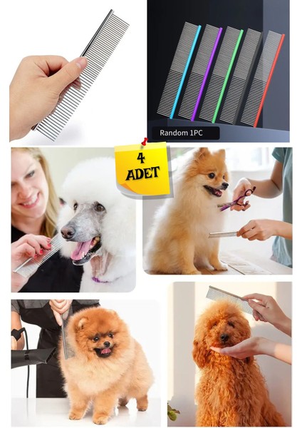 4 - Adet Parlak Renkli Metal Köpek Kedi Tarağı - 19 cm