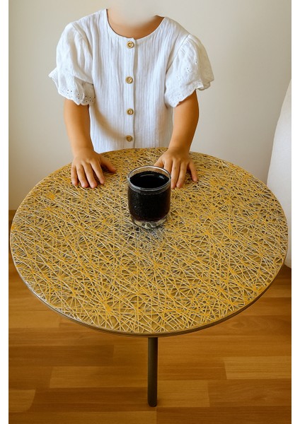 Hasır Pvc Yuvarlak Salon Sehpa Örtüsü Silinebilir Dantel Desenli Masa Örtüsü.