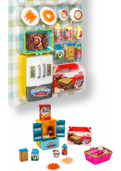 Çok Parçalı Mini Buzdolabılı Mutfak Alışveriş Ürünler Seti - 14 Parça