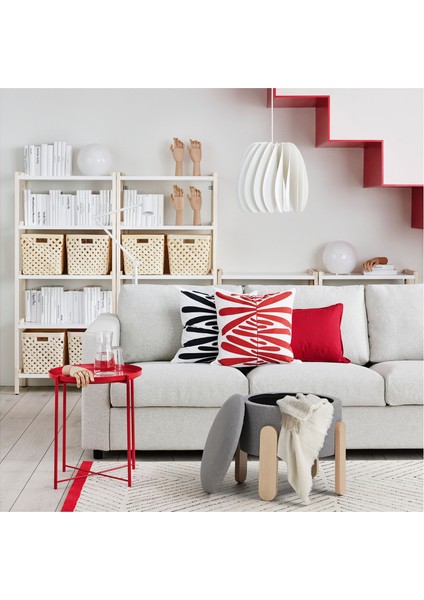 Förlunda Puf 41 x 44 cm Tonerud Gri Saklama Gözlü Kumaş Kaplı Depolamalı