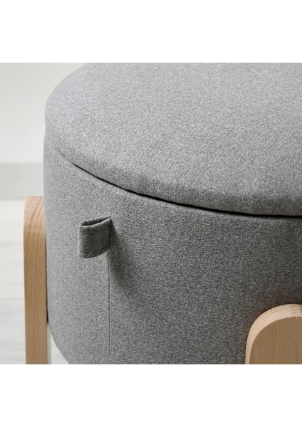 Förlunda Puf 41 x 44 cm Tonerud Gri Saklama Gözlü Kumaş Kaplı Depolamalı