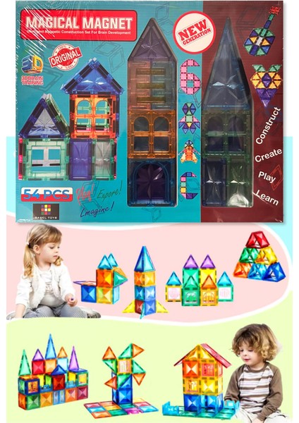 Magnescape Magnetic Tiles Mıknatıslı 3D Yapı Oyuncağı Seti - 54 Parça