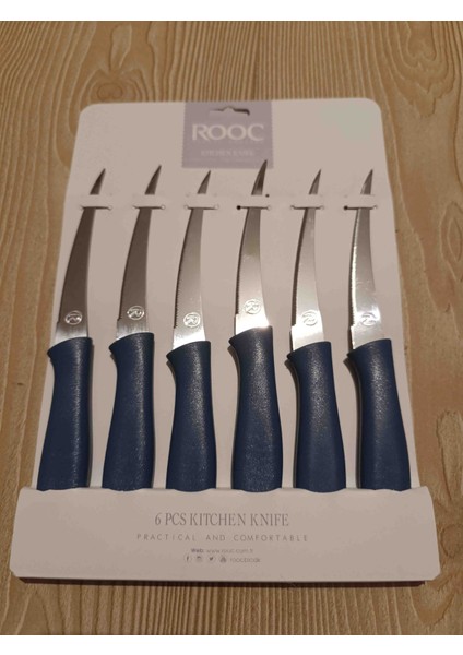 Rooc 6lı Dilimleme ve Meyve Bıçak Seti I Orta Boy Lazer Kesim Tırtıklı Meyve Bıçağı Paslanmaz Çelik Ergonomik