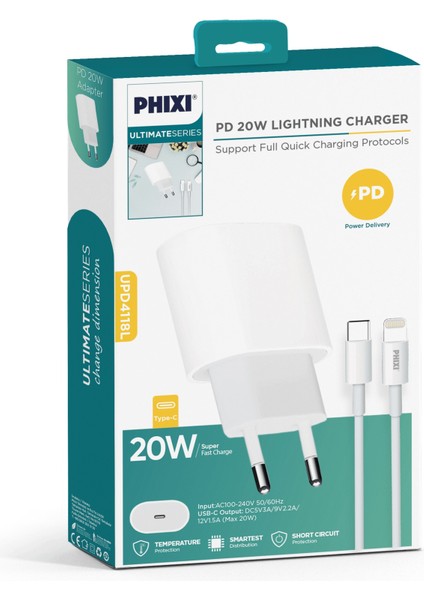 Phixi UPD4118L Ultımate 20W Lıghtnıng Hızlı Şarj Cihazı fırsatları