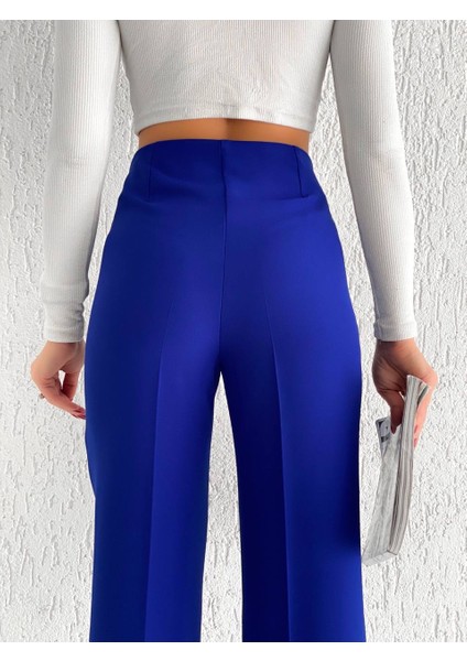 Kadın Kumaş Pantolon Saks Mavi Regular modelleri