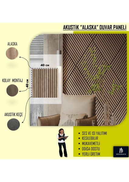 40X40 Alaska Renk 3D Akustik Ahşap Duvar Paneli