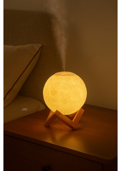 Dekoratif Ay Difüzör & Hava Nemlendirici – LED Gece Işığı ve Aromaterapi