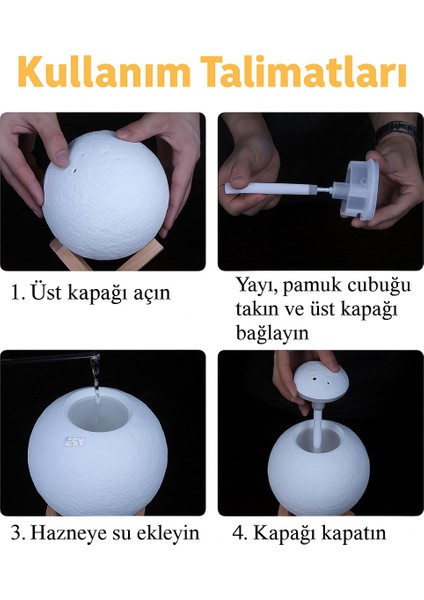Dekoratif Ay Difüzör & Hava Nemlendirici – LED Gece Işığı ve Aromaterapi