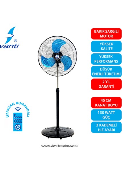 -KCF276 KD-130 Watt Kumandali Sanayi Tipi Ayakli Vantilatör - 2 Adet Svlrs