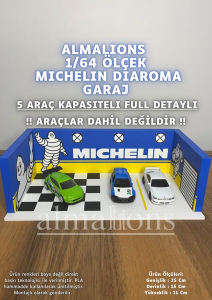 1/64 Ölçek Diaroma Araç Sergileme Garajı - Michelin - 5 Araçlık