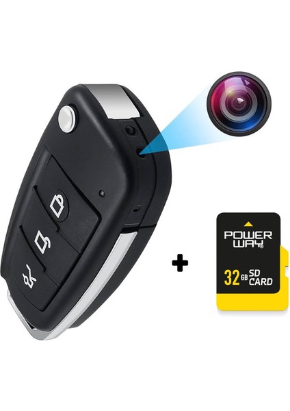 1080P Hd Araç Kumandası Görünümlü Gece Görüşlü Mini Kamera Hareket Sensörlü + 32GB Hafıza Kartı Hediyeli