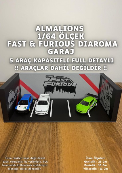1/64 Ölçek Diaroma Araç Sergileme Garajı - Fast & Furious - 5 Araçlık