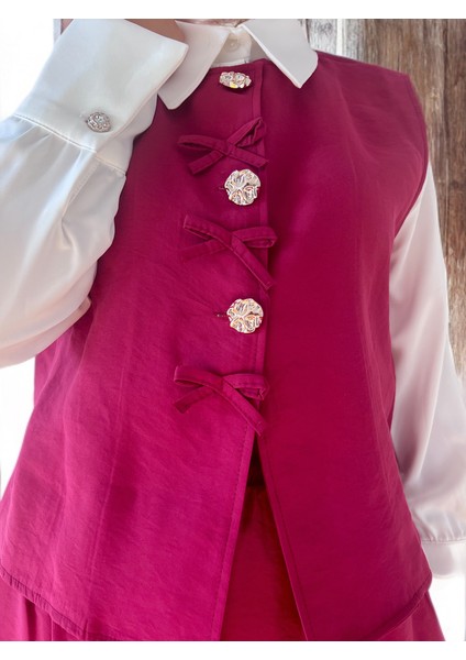 Bordo Gömlek-Yelek-Etek 3'lü Takım