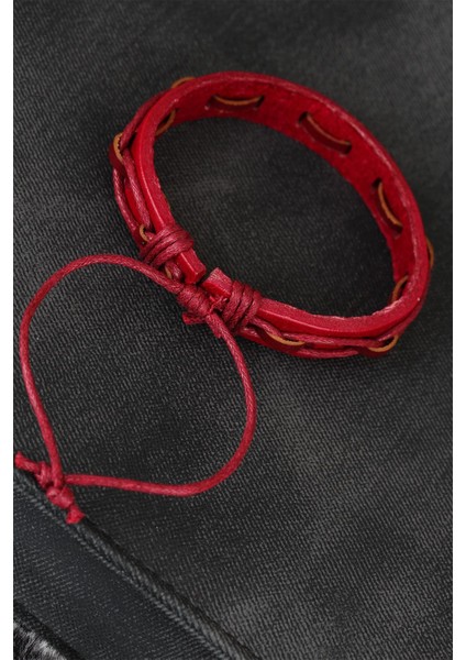 Kırmızı Renk Ipli Yeni Sezon Deri Erkek Bileklik fiyatları