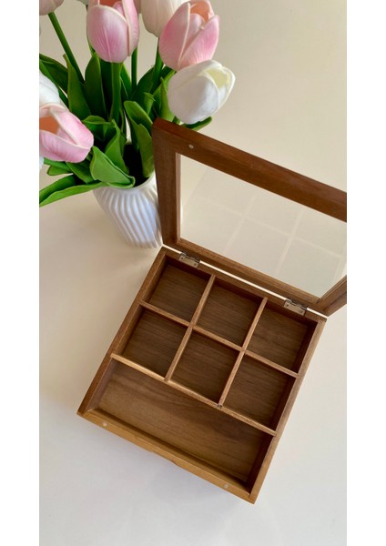 Akasya Bölmeli Çay Kutusu - Bölmeli Takı Kutusu Organizer -20.7X20.7X6.5 cm fiyatları