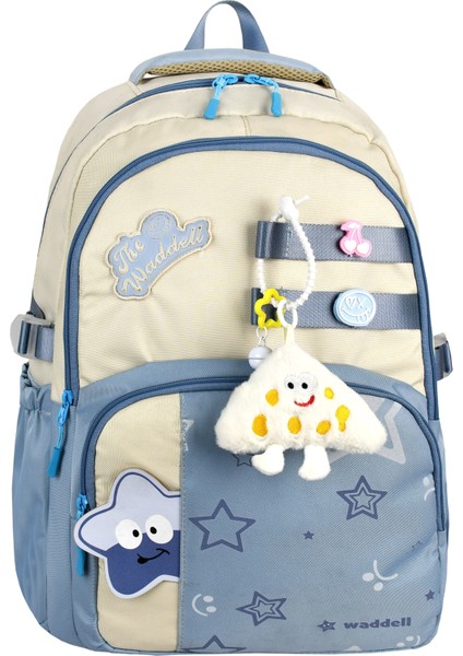 Waddell Lisanslı Mavi Yıldız Desenli Günlük Sırt Çantası,peluş Oyuncak Hediyeli Okul Sırt Çantası