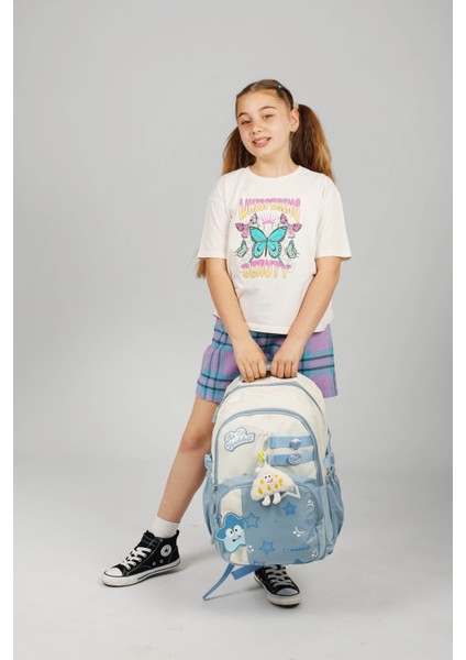 Waddell Lisanslı Mavi Yıldız Desenli Günlük Sırt Çantası,peluş Oyuncak Hediyeli Okul Sırt Çantası fiyatları