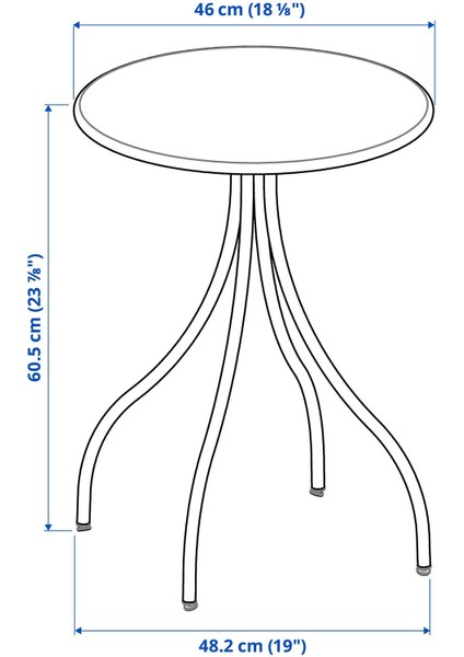 Tanebro Yan Sehpa 46 cm Çap Antrasit Çelik Ayak ve Tabla