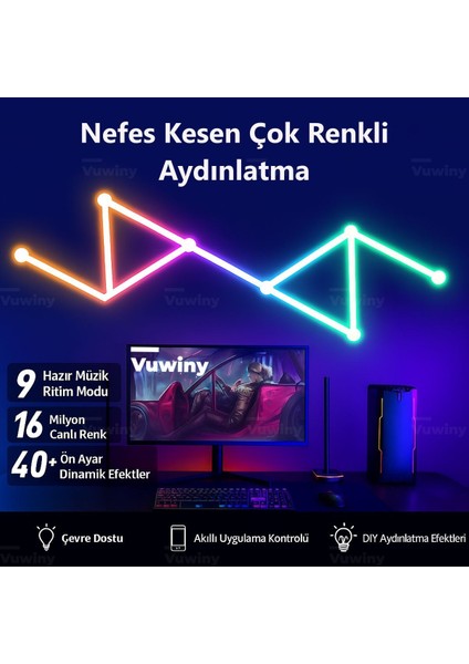 Akıllı Wifi Telefon App Bağlantılı Şekil Verilebilir Yapıştırmalı Rgb-Ic 9'lu Akıllı LED Çubuk modelleri