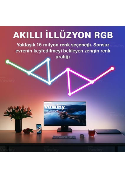 Akıllı Wifi Telefon App Bağlantılı Şekil Verilebilir Yapıştırmalı Rgb-Ic 9'lu Akıllı LED Çubuk