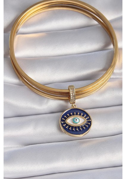 Pirinç Gold Renk Zirkon Taşlı Nazar Boncuk Detaylı Göz Işlemeli Ajda Charm fiyatları