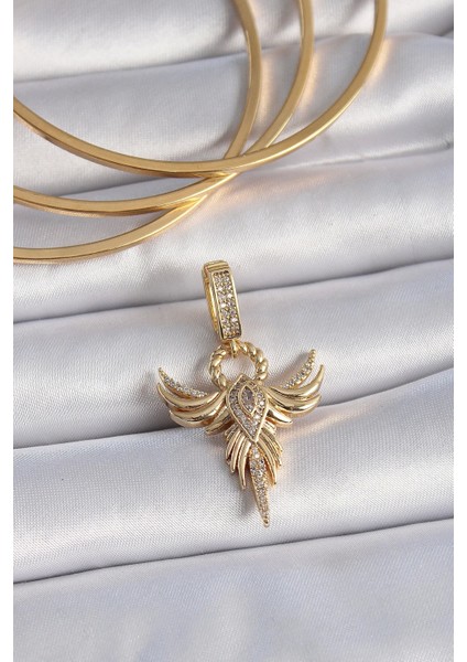 Pirinç Gold Renk Zirkon Taşlı Anka Kuşu Model Ajda Charm