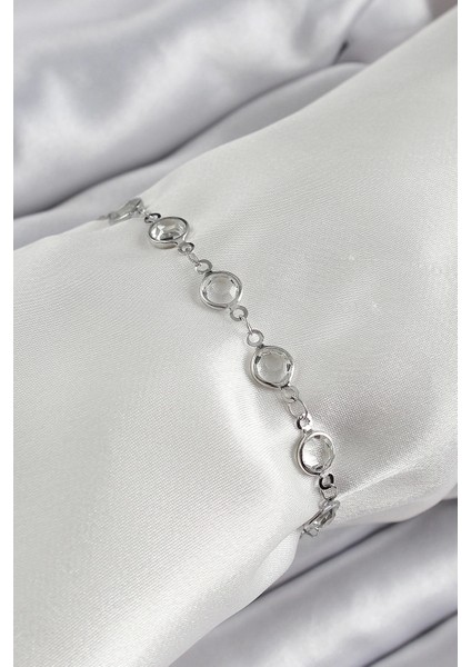 Pirinç Gümüş Renk Zirkon Taşlı Bileklik