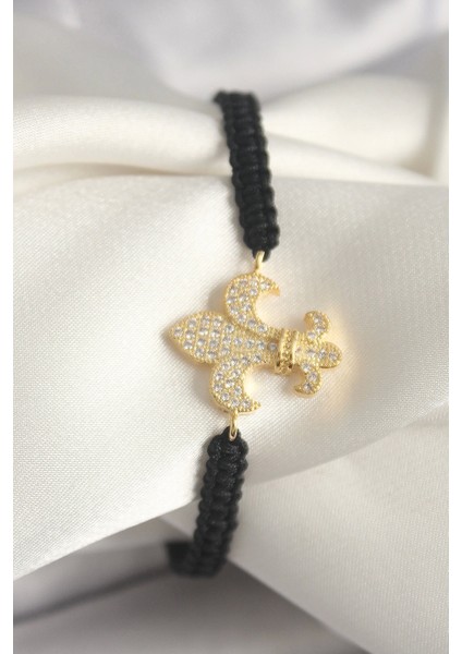 Pirinç Gold Renk Zirkon Taşlı Zambak Figür Asansörlü Makrome Model Kadın Bileklik