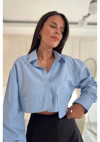 Poplin Crop Gömlek Mavi S3060 fiyatları