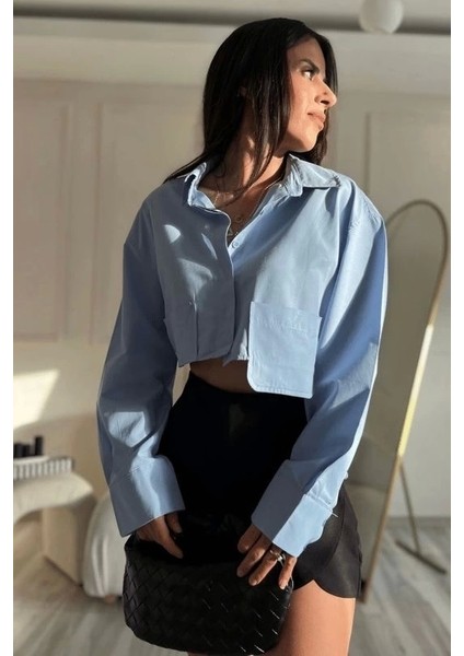 Poplin Crop Gömlek Mavi S3060 modelleri