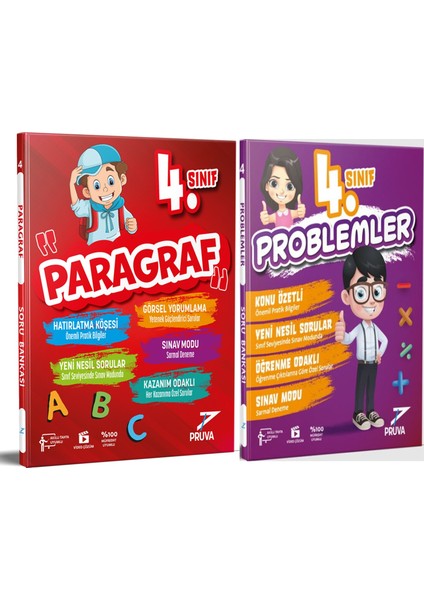 Pruva Akademi 4. Sınıf Paragraf ve Problemler Soru Bankası Seti 2 Kitap