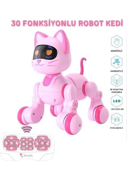 Oyuncak 30 Fonksiyonlu Uzaktan Kumandalı Şarjlı Sesli Işıklı Dokunma Algılama Programlama Robot Kedi ve Köpek (Kedi) fiyatları