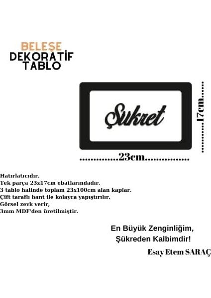 Dekoratif Tablo Levha Dua Et, Şükret, Sabret, 3mm Mdf Siyah Renk Dekorasyon Hediyelik Duvar Görseli (Şükret) fiyatları