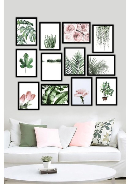 12 Parça Siyah Çerçeve Görünümlü Mdf Tablo Seti 12ARTSSA1, 15 x 20