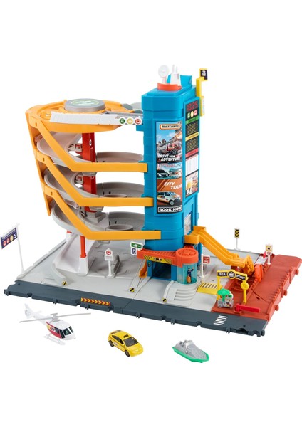 Oyuncak Araçlar ve Oyun Seti, 5 Seviyeli Ulaşım Merkezi, Çocuk ve Arabayla Etkinleştirilen Özellikler, 1:64 Ölçekli Taksi, Tekne ve Helikopter ve Gıda Satıcısı