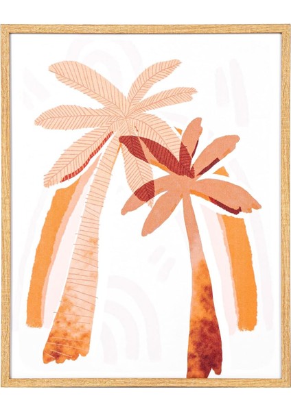 Doğal Ahşap Çerçeveli Palmiye Ağacı Mdf Üzeri Baskı Tablo Somon-Kahverengi 40X1,8X50 Cm.