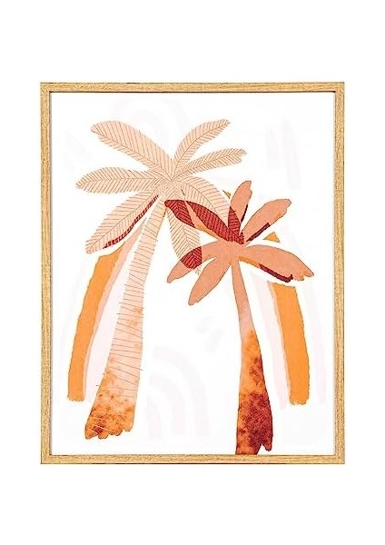 Doğal Ahşap Çerçeveli Palmiye Ağacı Mdf Üzeri Baskı Tablo Somon-Kahverengi 40X1,8X50 Cm. fiyatları