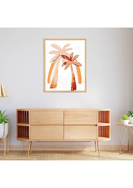 Doğal Ahşap Çerçeveli Palmiye Ağacı Mdf Üzeri Baskı Tablo Somon-Kahverengi 40X1,8X50 Cm. modelleri