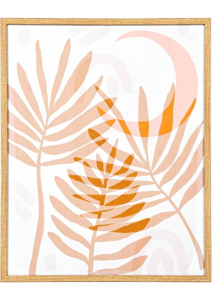 Doğal Ahşap Çerçeveli Areka Palmiyesi Yaprağı Mdf Üzeri Baskı Tablo Somon-Beyaz 40X1,8X50 Cm.