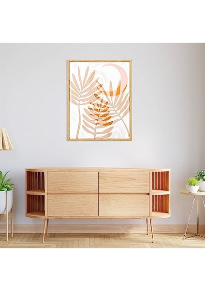 Doğal Ahşap Çerçeveli Areka Palmiyesi Yaprağı Mdf Üzeri Baskı Tablo Somon-Beyaz 40X1,8X50 Cm. fiyatları